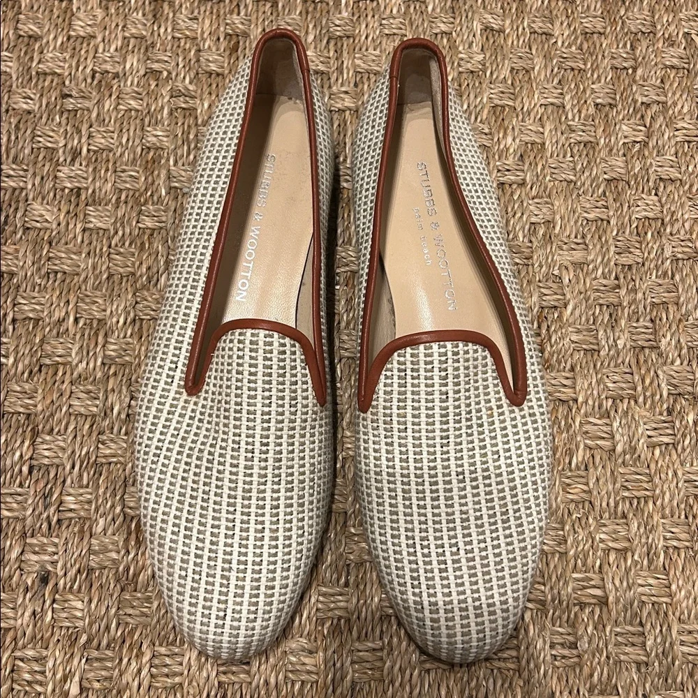 NEW Stubbs & Wootton Woven Cream and Tan flats/loafers - Picture 2 of 9